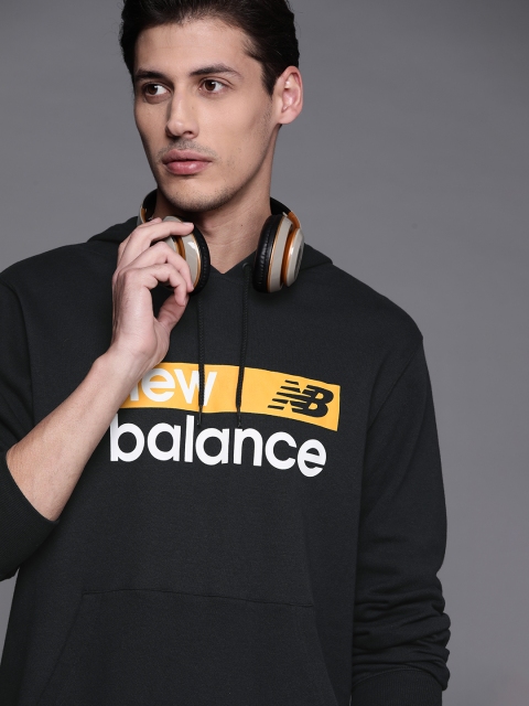 

New Balance Men Black & White Brand Logo Printed Hooded Sweatshirt