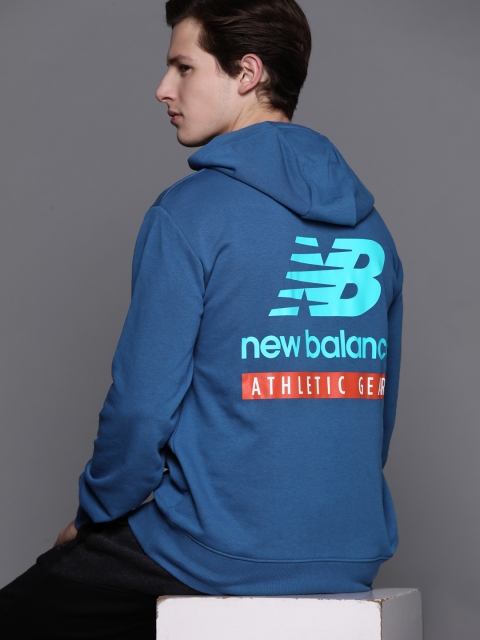 

New Balance Men Blue Printed Hooded Sweatshirt