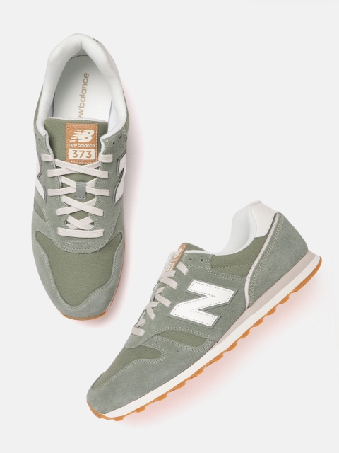 

New Balance Men Olive Green Woven Design Suede Sneakers Excluding Trims