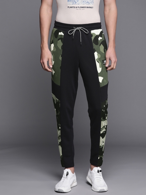 

New Balance Men Black & Olive Green Camouflage Print Track Pants