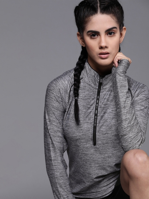

New Balance Women Charcoal Half-Zipper T-shirt