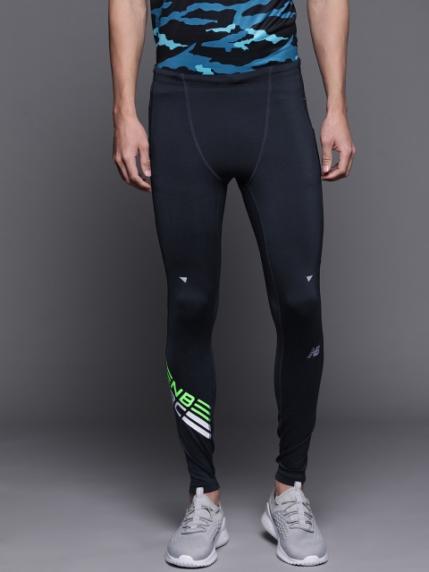 

New Balance Men Navy Blue Solid Running Tights with Printed Detail