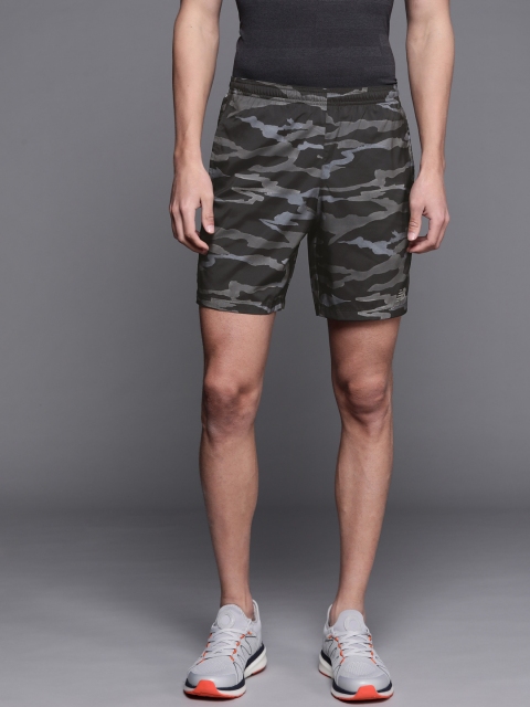 

New Balance Men Black & Grey Camouflage Printed High-Rise Sports Shorts