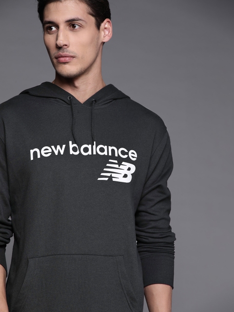 

New Balance Men Black & White Brand Logo Printed Hooded Sweatshirt