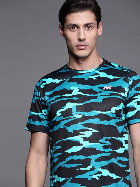 

New Balance Men Blue & Black Camouflage Printed T-shirt