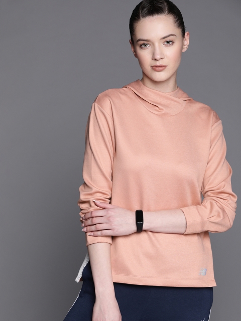 

New Balance Women Peach-Coloured Drop-Shoulder Sleeves Solid Hooded Sweatshirt