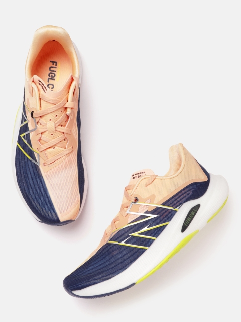 

New Balance Women Peach-Coloured & Navy Blue Colourblocked & Woven Design Running Shoes