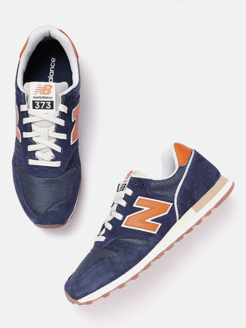 

New Balance Men Navy Blue & Orange Woven Design Suede Sneakers Excluding Trims