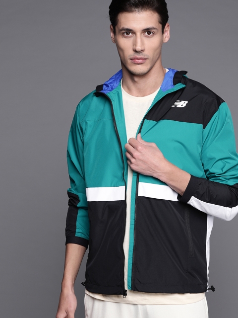 

New Balance Men Green & Black Colourblocked Sporty Jacket