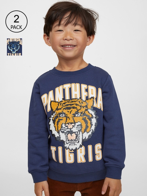 

H&M Boys Blue Pack of 2 Sequin-detail Sweatshirt