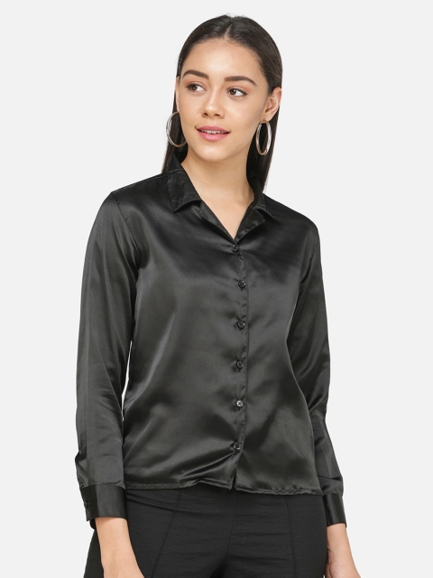 

DECHEN Women Black Opaque Party Shirt