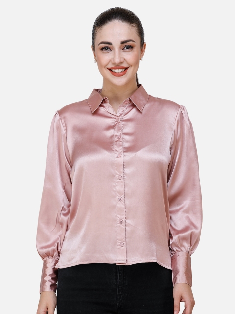 

DECHEN Women Pink Opaque Party Shirt