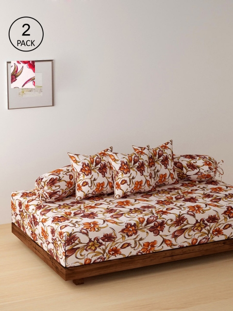 

NEUDIS Set Of 2 Beige & Red Printed Bedsheet With 4 Bolster & 6 Cushion Covers