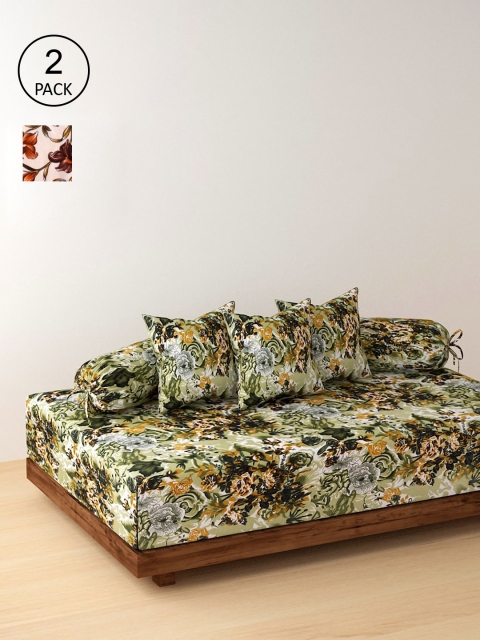 

NEUDIS Set of 2 Green & Brown Floral Printed Bedsheet With 4 Bolster & 6 Cushion Covers