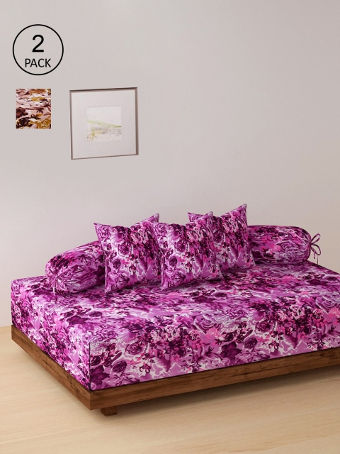 

NEUDIS Set of 2 Purple & Brown Floral Printed Bedsheet With 4 Bolster & 6 Cushion Covers