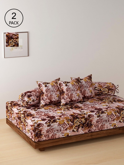 

NEUDIS Set Of 2 Beige & Brown Printed Bedsheets With 4 Bolster & 6 Cushion Covers