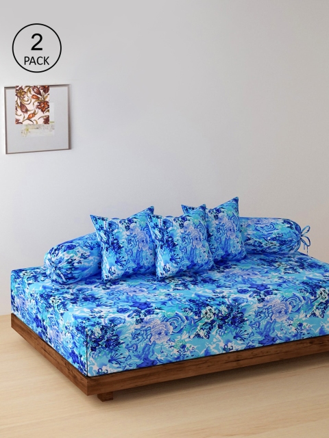 

NEUDIS Set Of 2 Floral Printed Single Bedsheet With 6 Bolster Covers & 4 Cushion Covers, Blue