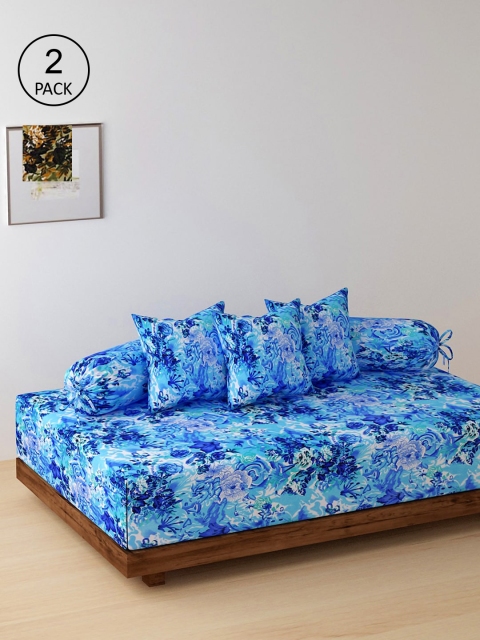 

NEUDIS Set Of 2 Printed Bedsheets With 4 Bolster & 6 Cushion Covers, Blue