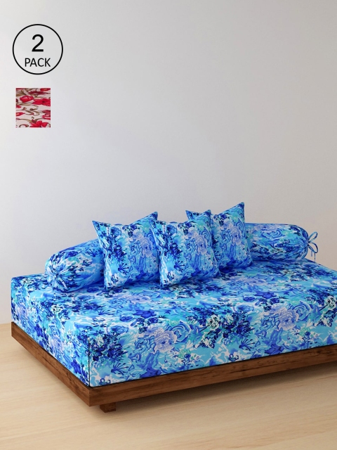 

NEUDIS Set Of 2 Printed Bedsheets With 4 Bolster & 6 Cushion Covers, Blue
