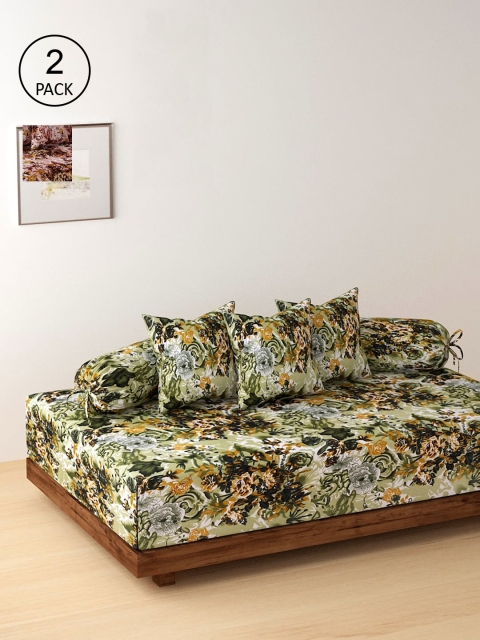 

NEUDIS Set Of 2 Printed Bedsheets With 4 Bolster & 6 Cushion Covers, Green
