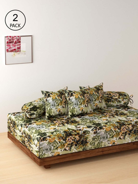 

NEUDIS Set Of 2 Printed Bedsheets With 4 Bolster & 6 Cushion Covers, Green