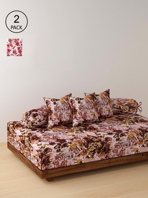 

NEUDIS Set Of 2 Printed Bedsheets With 4 Bolster & 6 Cushion Covers, Brown