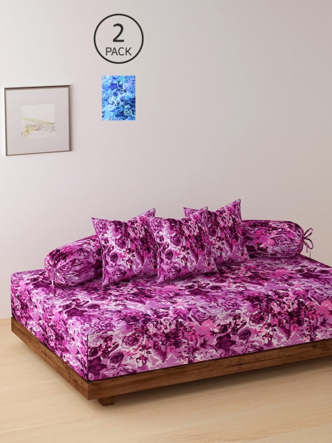 

NEUDIS Set Of 2 Printed Velvet Bedsheets With 4 Bolster & 6 Cushion Covers, Purple