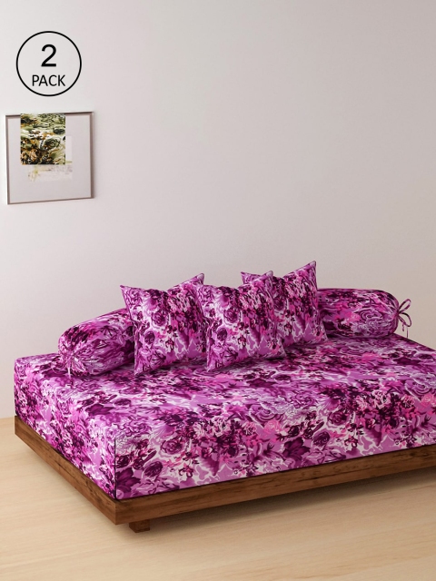 

NEUDIS Set Of 2 Printed Velvet Bedsheets With 4 Bolster & 6 Cushion Covers, Purple