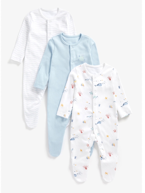 

mothercare Infant Boy White & Blue Set of 3 Pure Cotton Sleepsuits