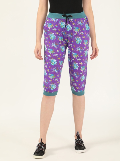 

V2 Value & Variety Women Purple & Turquoise Blue Floral Printed Capris