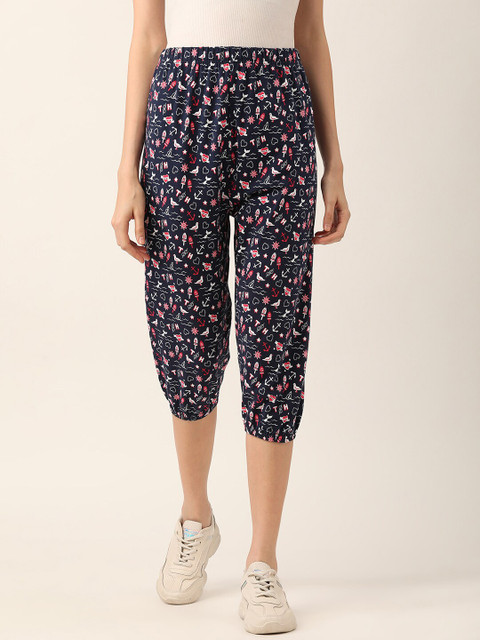 

V2 Value & Variety Women Navy Blue & Pink Nautical Printed Cotton Capris
