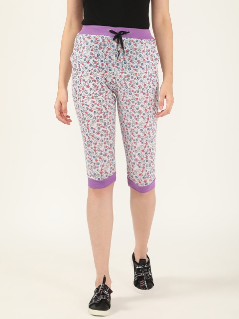 

V2 Value & Variety Women White & Blue Printed Capris