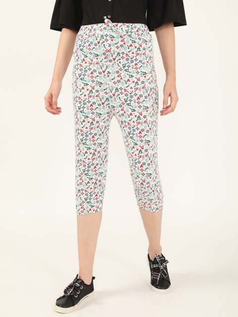 

V2 Value & Variety Women White & Green Floral Printed Capris