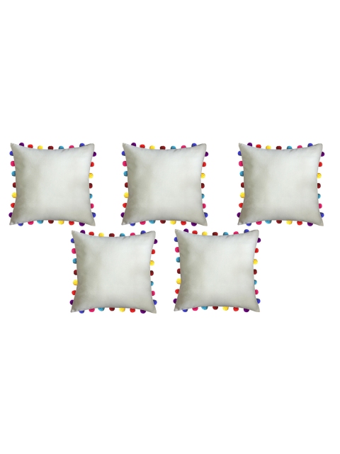 

Lushomes Off White & Multicoloured Set of 5 Square Cushion Covers with Pom-Poms