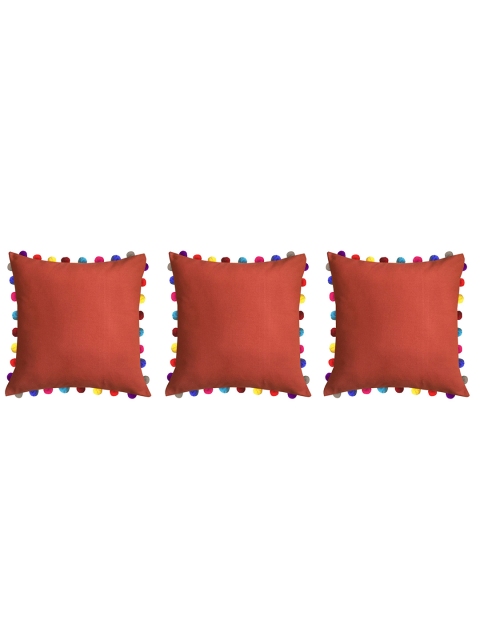 

Lushomes Red & Multicoloured Set of 3 Square Cushion Covers with Pom-Poms