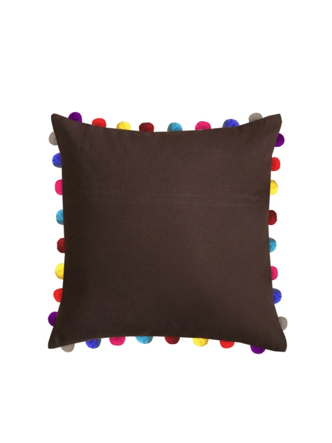 

Lushomes Brown Pure Cotton Square Cushion Covers With Colourful Pom Poms