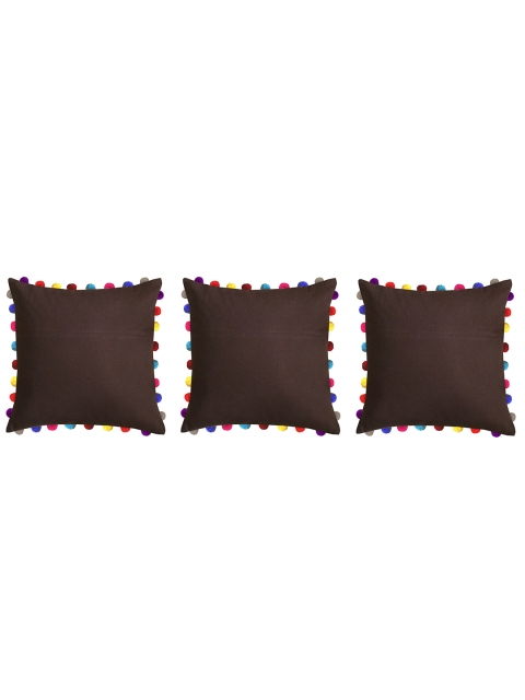 

Lushomes Coffee Brown Set of 3 Square Cushion Covers with Pom Poms