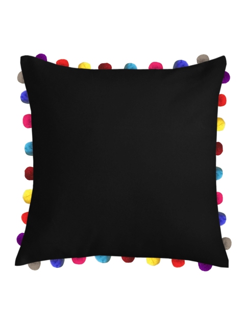 

Lushomes Black Pure Cotton Square Cushion Covers With Colourful Pom Poms