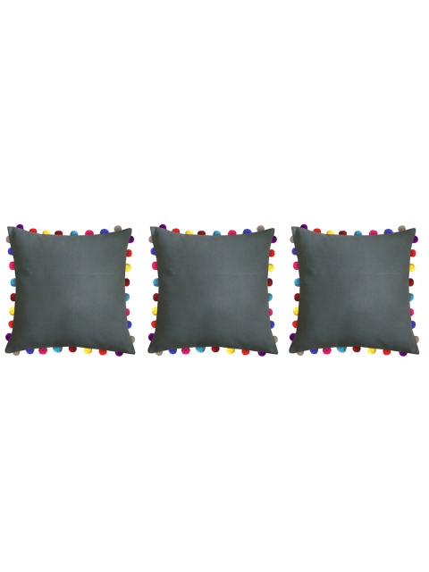 

Lushomes Grey Set of 3 Square Cushion Covers with Pom Poms