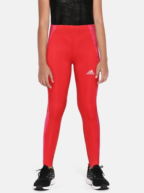 

ADIDAS Girls Red & Pink Animal Printed Designed 2 Move Seasonal Sustainable Tights