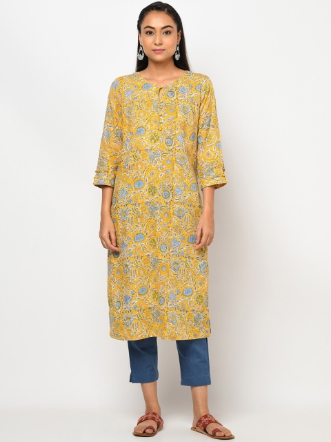 

Fabindia Women Yellow Floral Printed Kurta