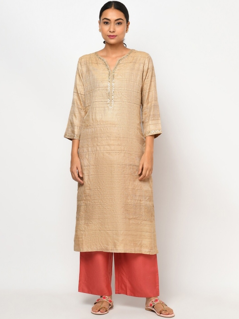 

Fabindia Women Beige Woven Design Kurta