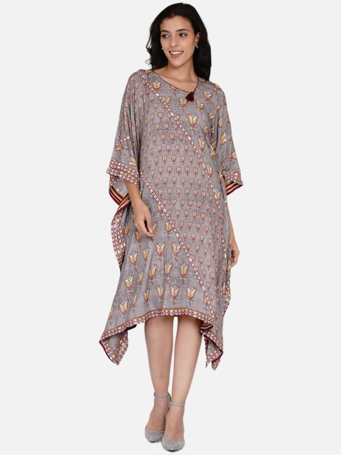 

The Kaftan Company Grey & Maroon Kaftan Midi Dress