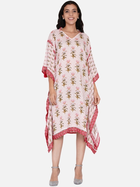 

The Kaftan Company Pink & Green Floral Kaftan Midi Dress