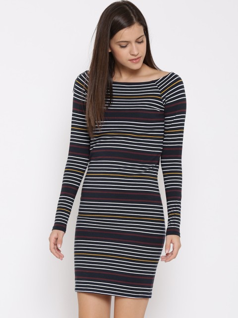

Vero Moda Women Navy & White Striped Sheath Dress, Navy blue