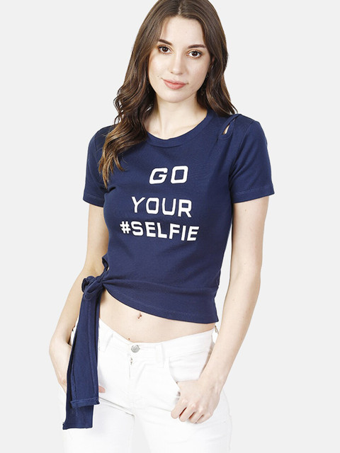 

V2 Value & Variety Women Navy Blue Printed Crop Top