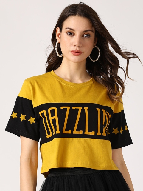 

V2 Value & Variety Women Mustard Yellow Printed Crop Top
