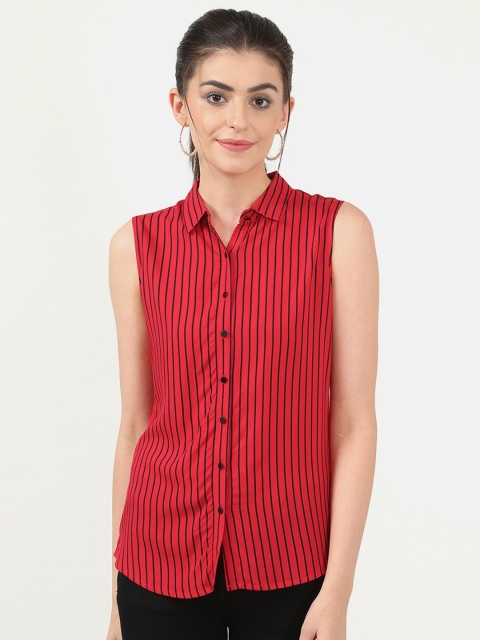 

V2 Value & Variety Women Red Striped Shirt Style Top