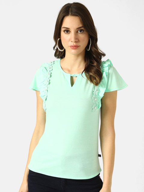 

V2 Value & Variety Women Sea Green Keyhole Neck Regular Top