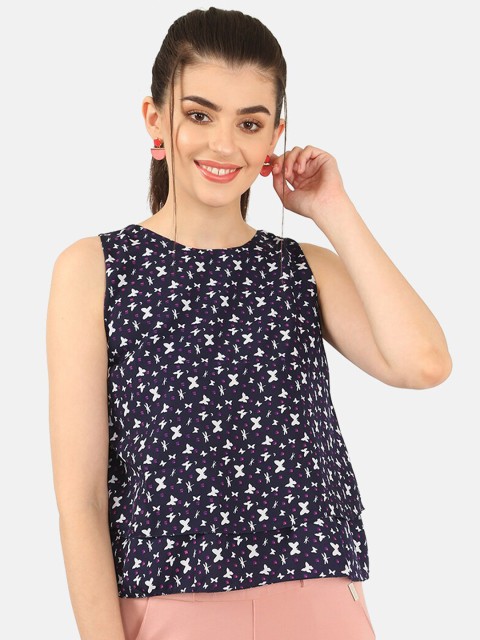 

V2 Value & Variety Women Navy Blue Printed Crepe A-Line Top